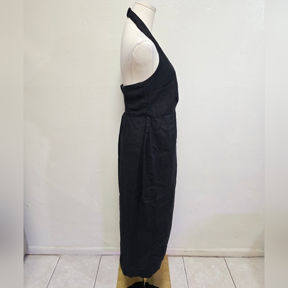 Anthropologie Linen Halter V-Neck Column Midi Dress Black Size Small - Picture 7 of 12